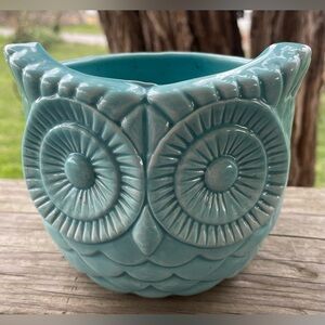 Aqua Ceramic Owl Planter